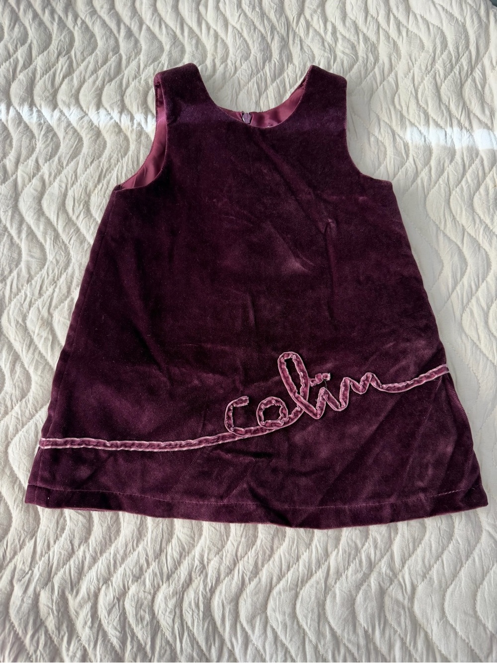 Les Bébés de Floriane Purple Velvet Pinafore Dress - 18 Months